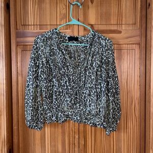 Designer Derek Lam Silk Leopard Print Blouse – Sheer Boho Top Size S